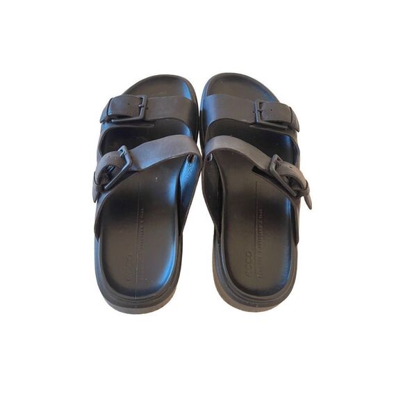 Ecco Flowt Fluxe Mens Black Classic Leather Buckle Slide Sandals Size 8.5 - Picture 9 of 16